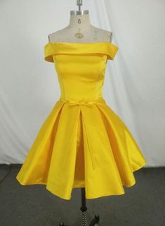 Beautiful Off Shoulder Satin Knee Length Party Dress, Handmade Formal Dress on Luulla Yellow Dresses With Fitted Bodice For Banquet, Yellow Dresses With Fitted Bodice For Banquets, Yellow Dress With Fitted Bodice For Banquet, Fitted Yellow A-line Evening Dress, Yellow Fitted A-line Evening Dress, Fitted A-line Yellow Evening Dress, Yellow A-line Prom Dress, Fitted Yellow Evening Dress For Bridesmaid, Fitted Yellow Bridesmaid Evening Dress