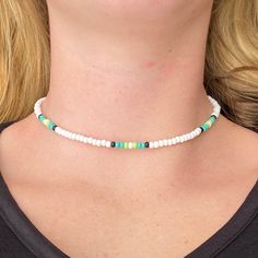 Island Breeze Beaded Choker Seed Bead Choker Beach Choker | Etsy Green Letter Beads For Festival, Green Beaded Strand Necklaces, Casual White Beaded Necklaces With Large Beads, Casual White Beaded Necklace With Large Beads, Colorful Green Beaded Necklaces For Vacation, Green Beaded Necklace For Vacation, Green Beaded Necklaces For Vacation, White Strand Beads For Festivals, Casual White Strand Beaded Necklace