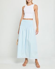 Teacher Fits, Skirt Maxi, Eyelet Lace, Blue Hues, Cotton Style, Lace Trim, Maxi Skirt, Comfort Fit, Skirt