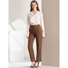 These pants are essential for dressing up or down. Lightweight fabric, covered in a plaid pattern, shapes these trendy trousers with a high-rise fit. How it is a bit high waist and how it gathers at the waist adding shape to the body. You may love everything about these trousers, from their regular fit to the elastic high-waist, which could double as a hiding mechanism for women with love handles. Style these trousers with a crop top and heels for the ultimate look. This fashionable and trendy c Chic Plaid Wide Leg Pants, High Waist Houndstooth Pants For Fall, Trendy Plaid Pants For Workwear, Elegant Plaid Wide-leg Pants, Elegant Plaid Pants For Office, Elegant Plaid Pants For Workwear, Casual Plaid Bottoms, Chic High-waisted Plaid Pants, Casual Plaid Office Bottoms