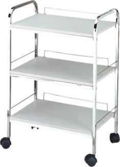 three tiered trolley with wheels on each side and two shelves on the other side