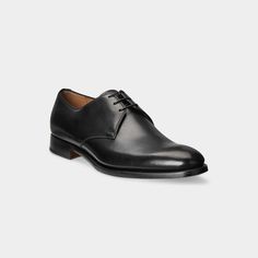 Ralph Lauren Home "Meegan" derby shoes in premium smooth calf leather Stacked heel Almond toe Lace-up vamp Made in Italy Semi-formal Calf Leather Dress Shoes With Round Toe, Elegant Low-top Calf Leather Shoes, Elegant Semi-formal Leather Shoes With Stitched Sole, Classic Low-top Lace-up Calf Leather Shoes, Classic Calf Leather Low-top Lace-up Shoes, Timeless Calf Leather Lace-up Shoes For Formal Occasions, Elegant Derby Lace-up Shoes With Stitched Sole, Semi-formal Calf Leather Lace-up Shoes With Almond Toe, Semi-formal Lace-up Shoes With Almond Toe In Calf Leather