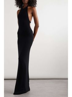 Backless Gown Evening, Ysl Dress, Saint Laurent Dress, Minimal Dress, Elegant Outfit Classy, Open Back Maxi Dress, Halterneck Top, Gala Dresses, Maxi Knit Dress