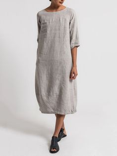 Gray Shift Dresses For Summer, Casual Plain Linen Summer Dress, Gray Knee-length Summer Midi Dress, Gray Knee-length Midi Dress For Summer, Fitted Casual Linen Dress, Casual Gray Summer Midi Dress, Casual Gray Midi Dress For Summer, Gray Long Sleeve Midi Dress For Summer, Gray Linen Dress For Spring