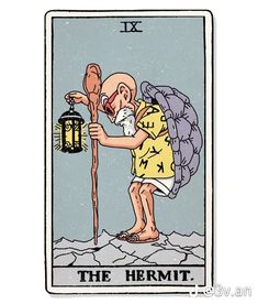 the hermit tarot card with an image of a man holding a lantern