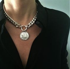 Silver large coin necklace thick chain coin pendant cuban | Etsy Metal Coin Pendant Necklace With Chain, Metal Medallion Jewelry With Chunky Chain, Chunky Chain Medallion Jewelry In Metal, Chunky Chain Medallion Metal Jewelry, Silver Medallion Chain Necklace, Silver Medallion Jewelry With Chunky Chain, Silver Chunky Chain Round Pendant Jewelry, Silver Jewelry With Chunky Round Pendant, Metal Coin Necklace With Chain