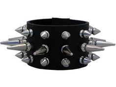 143SLS Wristband Punk Black Wristband With Spikes, Gothic Studded Leather Bracelet For Concerts, Black Rock Bracelets With Spikes, Rock Style Black Bracelet With Spikes, Silver Rocker Wristband For Concerts, Rock Style Black Bracelets With Spikes, Edgy Silver Leather Bracelet With Spikes, Adjustable Spiked Punk Wristband, Gothic Wristband With Rivets For Concerts