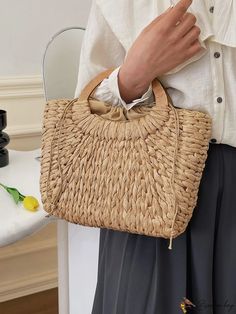 BirdinBag - Stylish Summer Straw Bag: Your Ultimate Vacation Accessory Vacation Accessories, Color Khaki, Straw Bag, Straw, Size Medium, Pattern, Color