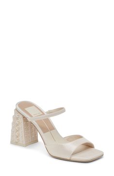 Dolce Vita Jemmy Imitation Pearl Slide Sandal (Women) | Nordstrom Wedding Wardrobe, Wedding 2025, Square Toe Heels, Embellished Sandals, Sandal Fashion, Sandal Women, Bridal Shoes, Slide Sandals, Wedding Shoes