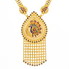 This one of a kind 22k Indian gold jewelry set will add a unique sense of luxury to your look. The bright enamel and peacock details bring a fun element to this traditional Indian design.Features• 22k yellow gold• Enamel• Filigree• BeadingVirani Jewelers bridal jewelry made from 22k gold brings together the beauty and significance of Indian culture and traditions. Find more beautiful 22k gold Indian bridal jewelry like this beaded gold jewelry set on our website.Specifications:• Minimum Necklace Indian Culture And Tradition, Indian Gold Jewelry, Long Necklace Set, Gold Jewelry Set, Gold Jewelry Sets, Gold Bead Necklace, Indian Culture, Bridal Jewellery Indian, Gold Jewelry Indian