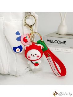 BirdinBag - Cute Cartoon Bag Charm in a Stylish Design White Bag With Keychain For Everyday Use, White Travel Bag With Keychain, White Travel Bags With Keychain, Cute Red Satchel For Everyday Use, Cute Red Satchel For Daily Use, White Bag With Keychain As Gift, Rectangular Travel Bag With Keychain, Bear Keychain, Cartoon Bag