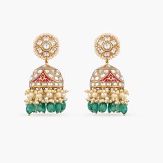 Vilasin Enamel Jadau Silver Jhumki Earrings Bollywood Style Kundan Chandbalis In Dual-tone, Bollywood Style Dual-tone Kundan Chandbalis, Green Tilla Earrings For Eid, Green Temple Jewelry Earrings For Eid, Green Temple Jewelry Style Jhumkas For Eid, Festive Dual-tone Kundan Danglers, Traditional Green Dual-tone Earrings, Green Temple Jewelry Jhumkas For Eid, Dual-tone Kundan Jhumkas For Diwali