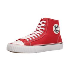 Condition: New Model: Center Hi Type: Athletic Sneakers Country/Region Of Manufacture:Unknown Department: Men, Adult, Women Color: Red/White/Navy Style: Sneaker, Shoes Closure: Lace Up Shoe Shaft Style: Hi Top Occasion: Casual Fabric Type: Canvas Discontinued Brand: Pf Flyers Season: Fall, Spring, Summer, Winter Shoe Width: Medium University Red High-top Sneakers With Rubber Sole, Sporty Canvas Shoes With Red Sole And Round Toe, University Red Sneakers With Vulcanized Sole, Casual University Red High-top Sneakers With Rubber Sole, Red Sporty Canvas Shoes For Sports, University Red High-top Sneakers With Vulcanized Sole, High-top University Red Sneakers With Vulcanized Sole, Casual High-top Sneakers In University Red With Round Toe, Red Canvas Shoes For Sports With Round Toe