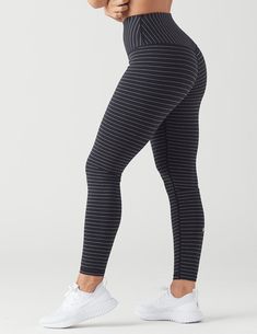 Sultry Legging: Black / Silver Shimmer Stripe Gym Fashion Women, Insta Board, Textured Leggings, Athletic Clothes, Slouchy Boots, Cute Leggings, Workout Attire, Workout Outfits, Chill Outfits