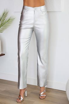 Luna Silver Vegan Leather Pants | Uniquely Claudia Boutique Vegan Leather Pants, Modern Chic, Affordable Luxury, Zipper Detail, Wardrobe Staples, Online Boutique, Vegan Leather, Leather Pants, Fashion Forward