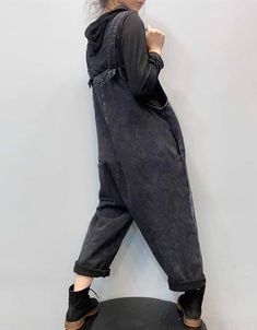 Autumn Thick Loose Denim Jumpsuit Women — Obiono Fall Denim Overalls Jumpsuit For Streetwear, Fall Streetwear Overall Denim Jumpsuit, Fall Baggy Denim Jumpsuit Overall, Baggy Dark Wash Denim Jumpsuit For Fall, Baggy Denim Overalls For Fall, Baggy Fall Overalls, Baggy Overalls For Fall, Fall Streetwear Denim Jumpsuit With Pockets, Trendy Denim Blue Overalls For Fall