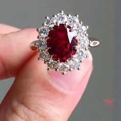 4.2 CTW Red Oval Cut Halo VVS Lab Ruby Ring - Etsy Antique Ruby Ring Victorian, Red Diamond Jewelry, Ruby Jewelry Ring, Antique Ruby Ring, Ruby And Diamond Necklace, Expensive Rings, Ruby Necklace Pendant, Future Engagement Rings, Edwardian Jewelry