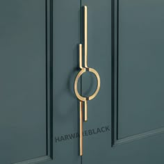 a close up of a door handle on a green door with the words harwhee black