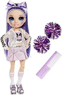 a doll with purple hair and blue eyes is next to a set of hair accessories