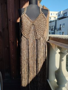 "You can wear this beautiful hand made dress as a beach wear, festival dress, etc. This boho dress is S-M size Model dimensions: Bust 31\", Waist 24\", Hip 35\"     NOTE: The dress could be only hand washed, just steam ironing. All our items are made to measure, and handmade.  We want to ensure a perfect fit of your individually customized garment, so once you place your order please send us a message with your measurements. (Waist circumference, Bust circumference, height and cup size)   If you Brown Summer Maxi Dress For Party, Brown Summer Party Maxi Dress, Brown Maxi Dress For Summer Party, Summer Party Brown Maxi Dress, Brown Summer Midi Dress For Party, Brown Summer Party Midi Dress, Brown Midi Dress For Summer Parties, Bohemian Fringe Midi Dress For Beach, Beige Tassel Festival Dress