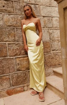 Heavy Hearted Satin Maxi Dress - Black Outfits For Occasions, Yellow Prom Dress, Sorority Rush Outfits, Yellow Prom, Rush Outfits, Prom Formal Dresses, Out Of Pocket, Prom Dress Inspo, Prom Dresses Yellow