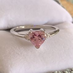 New Sterling Silver Pink Heart Ring. Size 6. Ring Band Is 925 Sterling Silver. Gift Box Included. Same Day Shipping. Pink Heart Promise Rings, Coqquete Rings, Rose Quartz Promise Ring, Pink Heart Ring, Promise Rings Pandora, Pink Rings, Promise Ring Silver, Pink Heart Rings, Small Engagement Rings