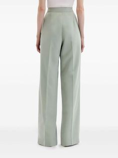 Oscar De La Renta Georgette Silk Tailored Trousers - Farfetch Bohemian Wedding Guest, Versace Outfit, Yoko London, City Dress, Summer Beach Wear, Green Silk, Tailored Trousers, Lady Dior, Denim Dress