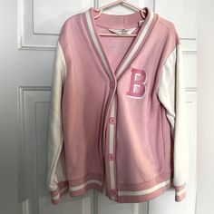 Brand New Condition!! H&M Barbie Color Is Dusty Rose/ Off White In Perfect Condition. Pink Casual Sweater For College, Casual Pink Sweater For College, Preppy Pink Top For School, Preppy Pink Tops For School, Preppy Cotton Outerwear For School, Casual Pink Sweater For School, Cute Spring Cardigan For School, Pink College Sweater For Fall, Pink Winter School Top