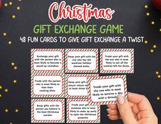 a christmas gift exchange game with four cards to give it as a twist for the holiday season