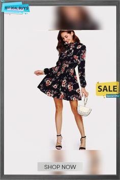 Autumn Floral Women Dresses Multicolor Elegant Long Sleeve Winter Floral Print Mini Dress, Casual Winter Floral Print Mini Dress, Casual Winter Mini Dress With Floral Print, Trendy Floral Print Mini Dress For Fall, Women Dresses, Shop Now, Womens Dresses, Long Sleeve, Best Deals