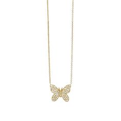 Gold & Diamond Butterfly Necklace - Must Haves - Jewelry - Sydney Evan Long Necklace Outfit, 14k Gold Butterfly Necklace, Diamond Butterfly Necklace, Gold Butterfly Necklace, Rose Gold Pendant Necklace, Butterfly Necklace Gold, Delicate Gold Necklace, Diamond Butterfly, Gold Necklace Simple