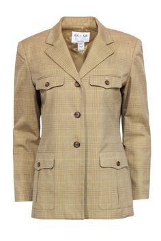 Current Boutique-Oscar de la Renta - Tan Plaid Bust Pocket Blazer Sz 10P Tan Plaid, Denim Skirts, Buy Shoes Online, Classic Silhouette, First Lady, Sweater Weather, Plaid Pattern, Perfect Pair, Evening Gowns