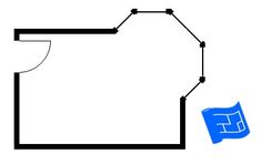 a drawing of a floor plan for a house with two rooms and an attached bathroom