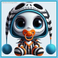 an image of a cartoon character with big eyes and striped clothes on, holding a pacifier