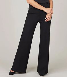 Spanx The Perfect Wide Leg Pants | Dillard's Elegant Office Pants With Pull-on Style, Pull-on 4-way Stretch Dress Pants For Work, Solid Straight Pants With 4-way Stretch, Versatile 4-way Stretch Dress Pants For Business Casual, Versatile Solid Dress Pants, Versatile Elastane Dress Pants, Solid 4-way Stretch Bottoms For Workwear, Solid 4-way Stretch Bottoms For Work, High Stretch Trousers For Work