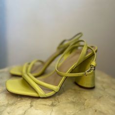 Nwot Sam Edelman Kia Lime Yellow Heels Size 8.5 Very Light Marks See Pictures Strap Ankle Yellow Pointed Toe Sandals For Spring, Spring Yellow Pointed Toe Sandals, Yellow Pointed Toe Sandals With Padded Heel, Yellow Sandals With Padded Heel And Pointed Toe, Yellow Heels With 4-inch Heel For Spring, Spring Yellow Heels With 4-inch Heel, Chic Yellow Square Toe Sandals, Casual Yellow Sandals With Pointed Toe, Yellow Open Heel Shoes With Heel Loop