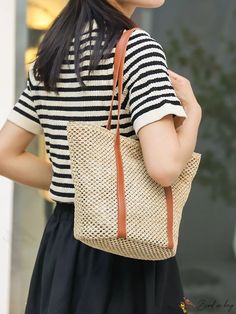 BirdinBag - Chic Straw Woven Womens Beach Handbag - Fashionable & Versatile Shoulder Bag Square Beige Shoulder Bag For Vacation, Beige Square Shoulder Bag For Vacation, Vacation Woven Satchel Bag, Woven Satchel Bag For Travel, Casual Handheld Woven Shoulder Bag, Casual Woven Rectangular Bag, Square Beige Satchel For Vacation, Woven Shoulder Bag For Travel, Woven Shoulder Travel Bag