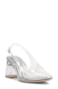 A translucent upper and block heel create a futuristic aesthetic on a slingback pump fashioned with a pointy toe for an added dose of modern allure. 2 1/2" heel Adjustable slingback strap with buckle closure Synthetic upper and lining/rubber and synthetic sole Imported Futuristic Aesthetic, Fall Wardrobe Essentials, Perfume Gift Sets, Mens Uggs, Fragrance Gift Set, Baby Boy Shoes, Boy Shoes, Wallet Accessories, Slingback Pump