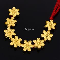 "Thank you for coming in! Pretty 18K solid gold fancy daisy flower spacer with simple but cute design! Cute and hefty with lots of details! 2\" strand, 8 flower~! You'll get 8 spacers per winning! SIZE: Approx 6mm (1mm hole) Weight: 2.4 grams (approx) MATERIAL: 18k Solid yellow gold" Floral Jewelry For Celebrations, Flower Shaped Jewelry For Puja And Festivals, Floral Jewelry For Puja And Festivals, Traditional Flower-shaped Jewelry For Jewelry Making, Gold Beaded Flower-shaped Jewelry, Gold Flower-shaped Beaded Jewelry, Gold Beaded Flower Shaped Jewelry, Traditional Jewelry With Flower Decoration For Celebration, Handmade Gold Beads For Celebration