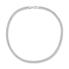 Increase the style factor of your casual or dressy looks when you wear this curb chain necklace in silver. Fashioned in sterling silver This 6.5mm-wide curb chain is great worn alone or layered with your other accessory favourites. The 20.0-inch necklace secures with a lobster claw clasp. Classic Silver Cuban Link Necklace With Chunky Chain, Silver Cuban Link Necklace For Everyday, Classic Silver Cuban Link Necklace For Everyday, Classic Silver Cuban Link Chain Necklace, Classic Silver Cuban Link Necklace, Classic Silver Necklace With Double Chain, Silver Double Chain Cuban Link Necklace, Classic Silver Curb Chain Necklace, Classic Sterling Silver Double Chain Necklace