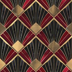 an art deco wallpaper with gold and red accents