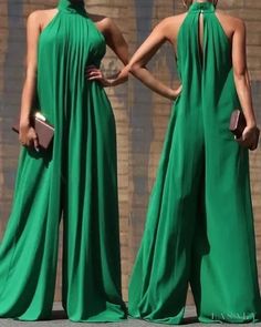 Lasaky - High Neck Sleeveless Wide Leg Jumpsuit Mode Tips, Loose Jumpsuit, Flowy Design, Chic Type, Green Jumpsuit, High Neck Sleeveless, Jumpsuit Fashion, African Fashion Dresses, Wide Leg Jumpsuit