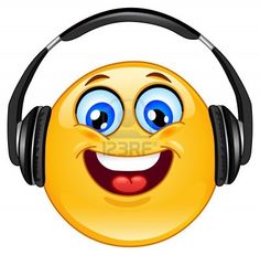 smiley face with headphones listening to music