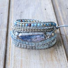 Healing Aura Blue Topaz Wrap Bracelet Handmade Crystal Bracelet Aura Azul, Pallet Tool, Aura Blue, Silver Wrap Bracelet, Kyanite Bracelet, Kyanite Jewelry, Topaz Bracelet, Blue Topaz Bracelet, Handmade Leather Bracelets