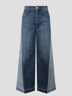 Two- Tone Wide Leg Jeans Jeans Two Tone, Womens Two Tone Jeans, Wide Leg Jeans With Contrast Stitching, Trendy Two-tone Denim Bottoms, Two Tone Jeans, Denim Blue Patchwork Wide-leg Flare Jeans, Denim Blue Jeans, Sewing Crochet, Moda Jeans