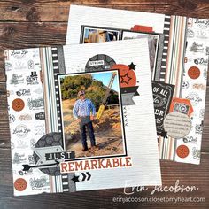 two scrapbook pages with an image of a man