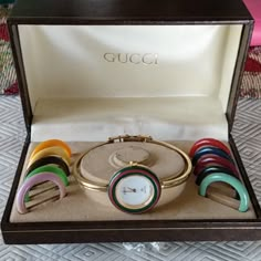 I Have A Beautiful 1980s Vintage Gucci Changeable Rings On The Watch Beautiful Piece. Gucci Watch Women, Gucci Watch, Bangle Watches, Bangles Style, Classy Jewelry, Jewelry Lookbook, Gucci Accessories, Girly Jewelry, Dream Jewelry