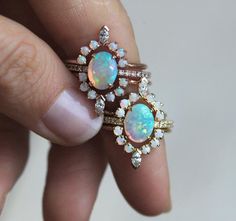 Pastel Ring set, All Australian opal Ring Set with Diamonds Pretty Trinkets, Oval Opal Ring, Opal Solitaire Ring, Australian Opal Ring, Twig Engagement Ring, Diamond Bridal Ring Sets, Opal Engagement Ring, Rainbow Opal, Opal Engagement