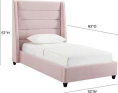 a bed with measurements for the headboard and foot board on each side, including two pillows