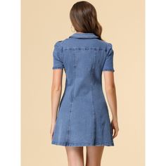 This dress with denim design that features collared and vintage bubble short sleeves. Sweet and feminine, the mini dress shows off your casual wearing style. A full-button placket makes you more comfortable when you wear it. Suitable for Work, Shopping, Dating, Casual, Coffee Shop, etc. Perfectly pair with your pretty sandals and simple handbag for a casual look. A good choice to wear it for a sweet date. Simple Handbag, Pretty Sandals, Denim Shirt With Jeans, Your Pretty, Wearing Style, Denim Shirt Dress, Woman Dress, Denim Design, Washed Jeans